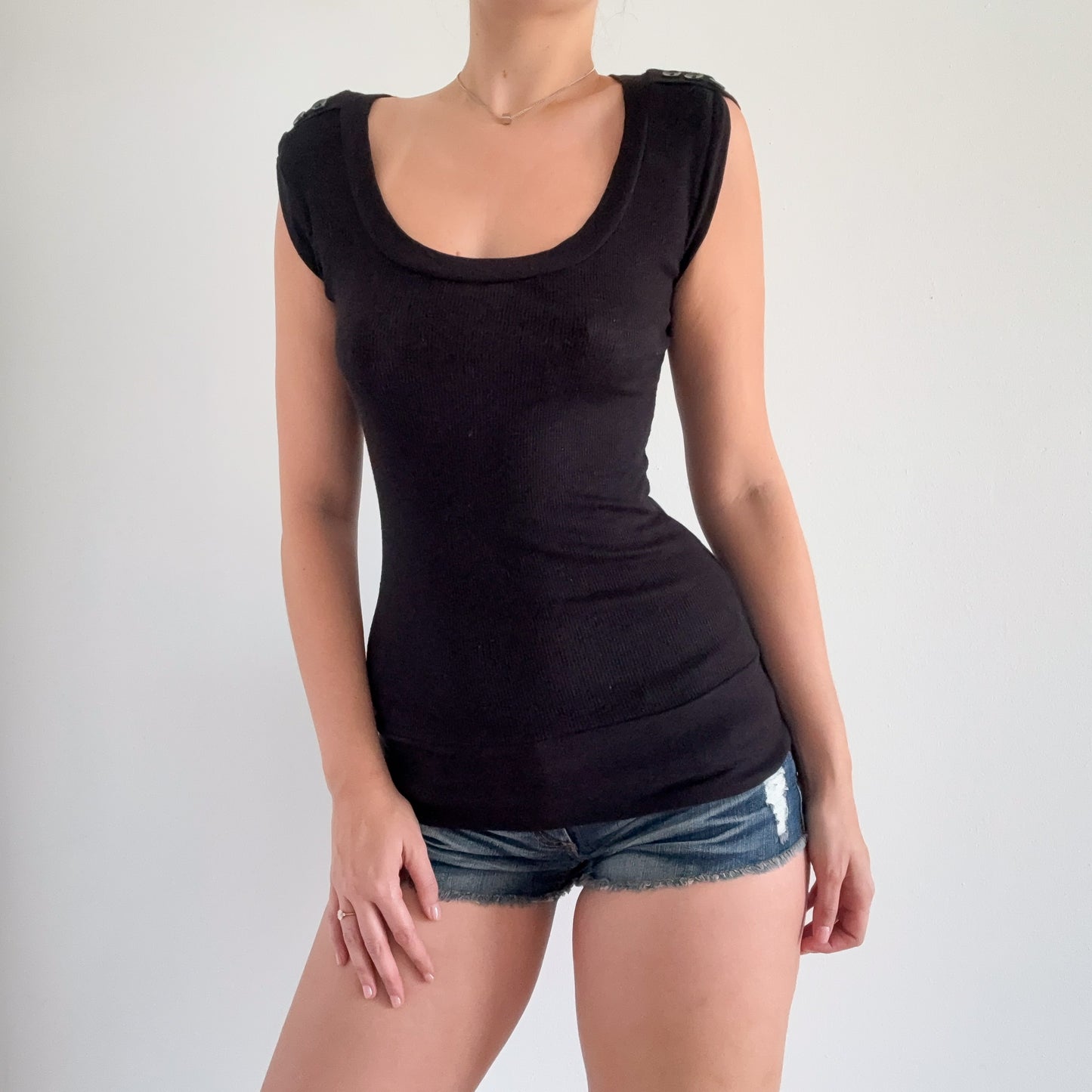 Y2K Black Ribbed Tunic Top / SZ M