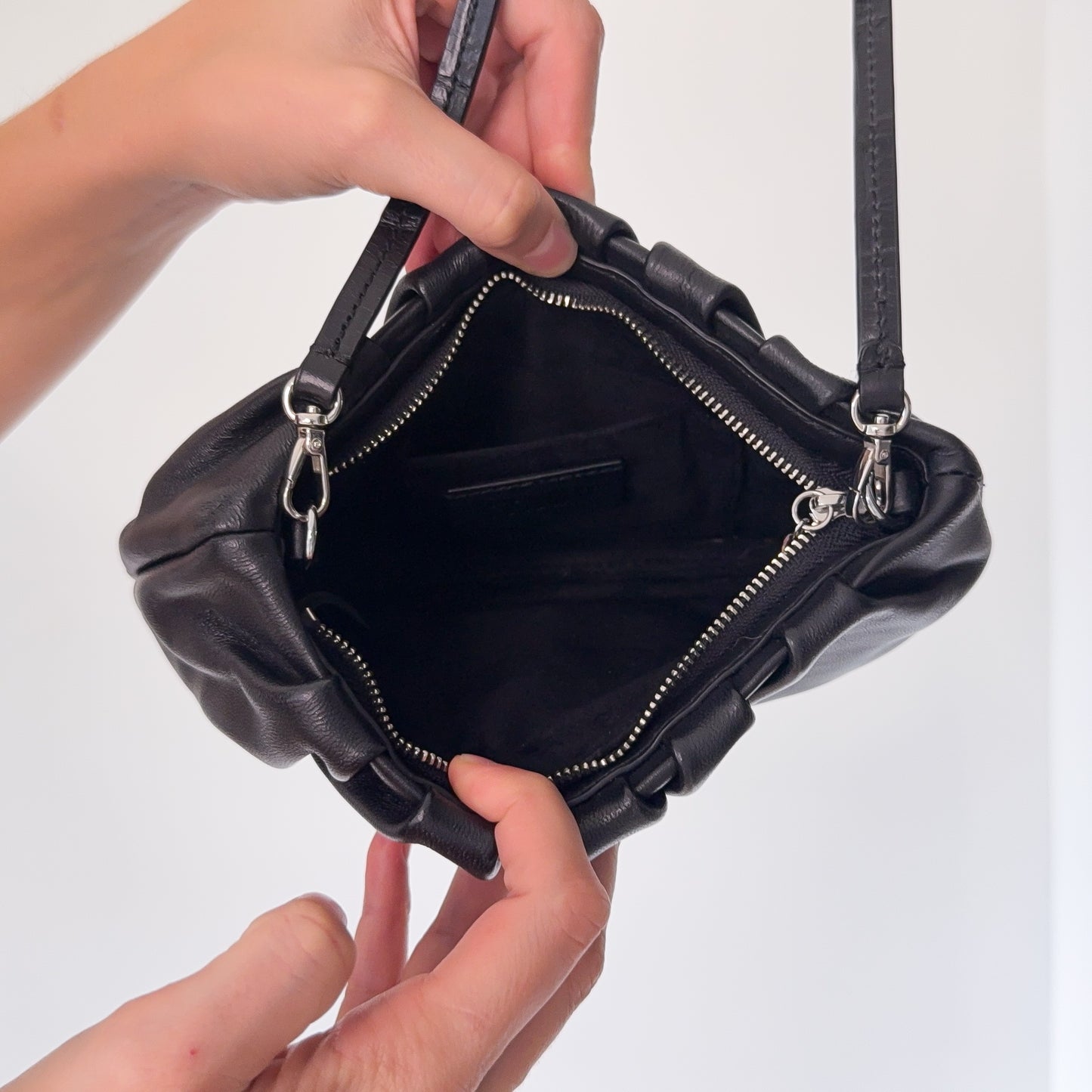 STAUD Black Leather Mini "Bean" Bag