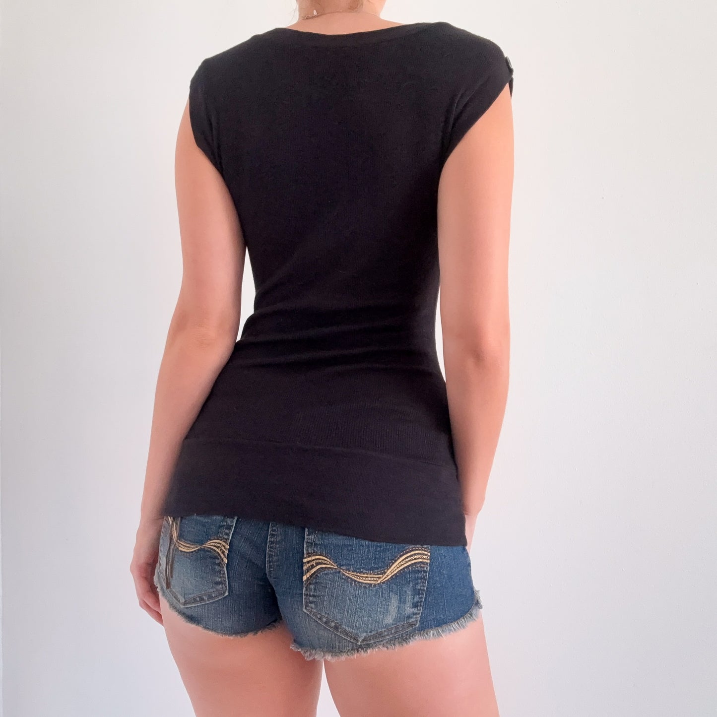 Y2K Black Ribbed Tunic Top / SZ M
