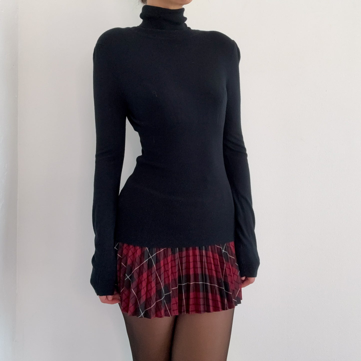 Y2K Black Knit Long Puff Sleeve Turtleneck / SZ M-L