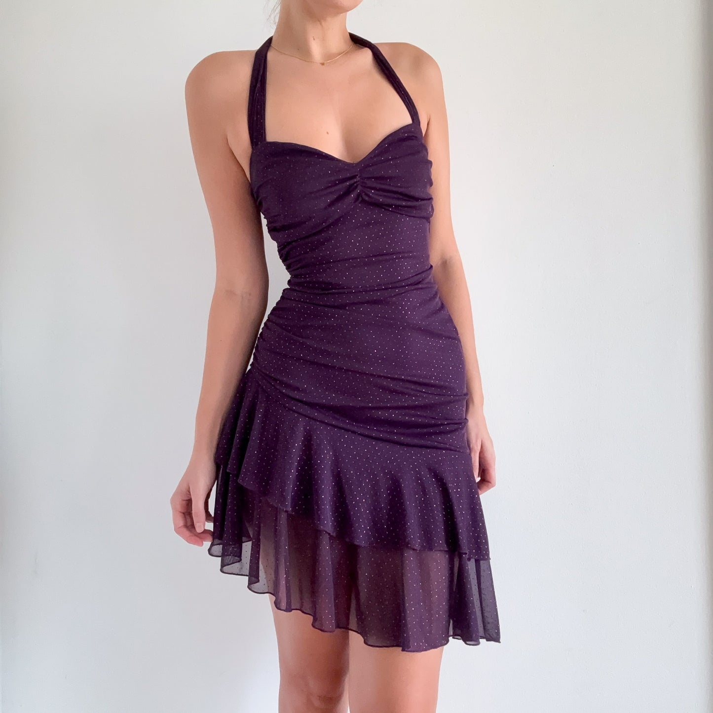 Y2K Purple Glitter Dot Halter Dress / SZ S