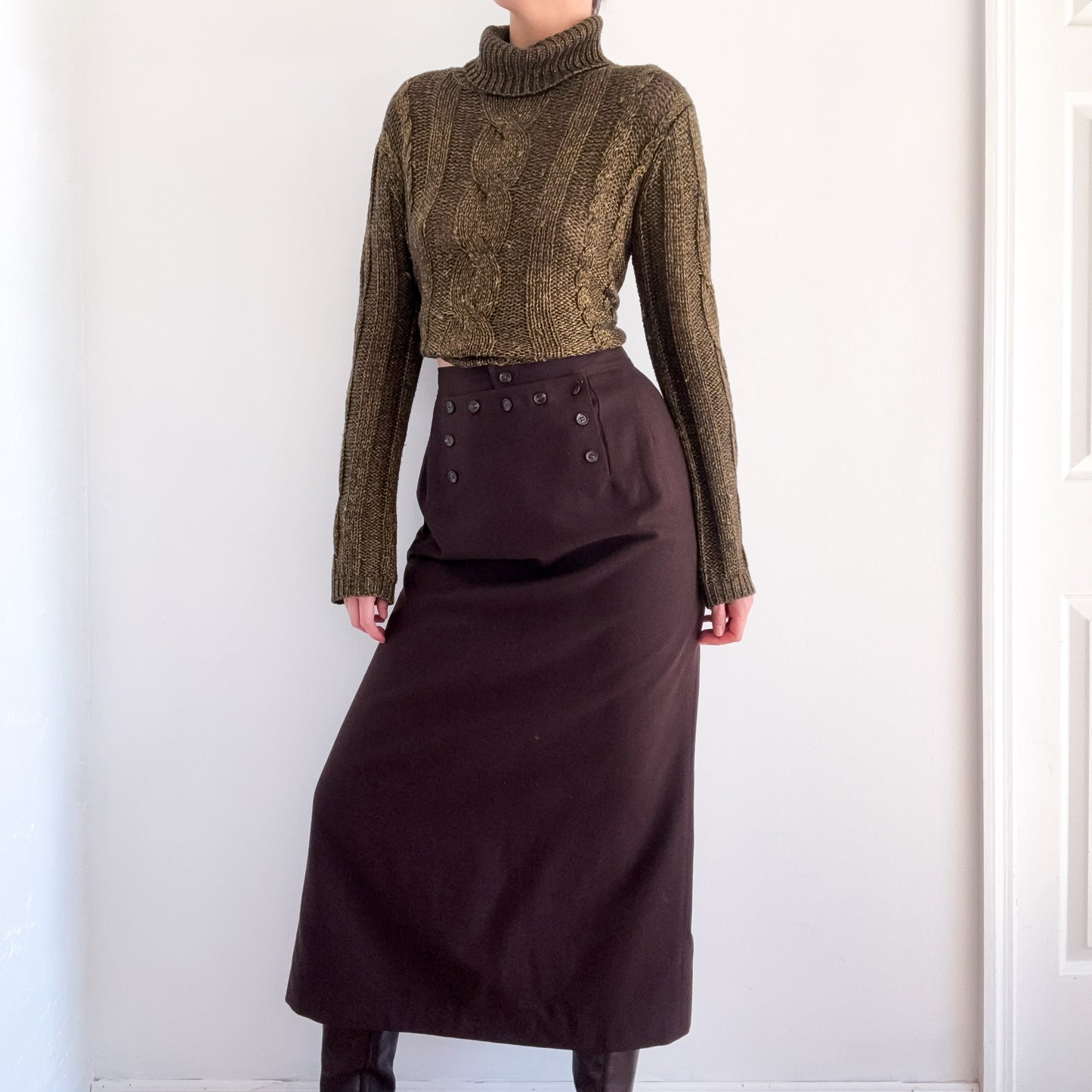 90's Harve Benard Brown Wool Maxi Skirt / SZ 4/6