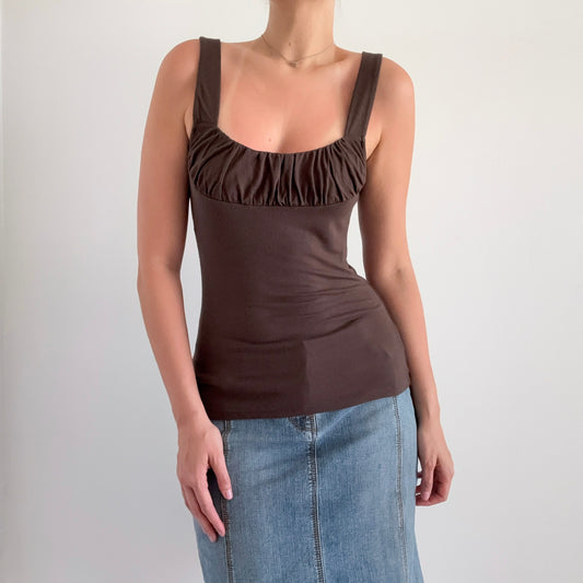Y2K Brown Modal Scrunch Tank / SZ M
