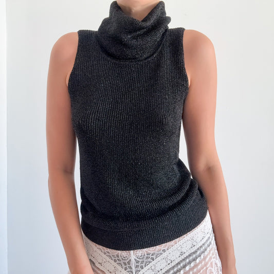 90's Black Metallic Knit Turtleneck / SZ S