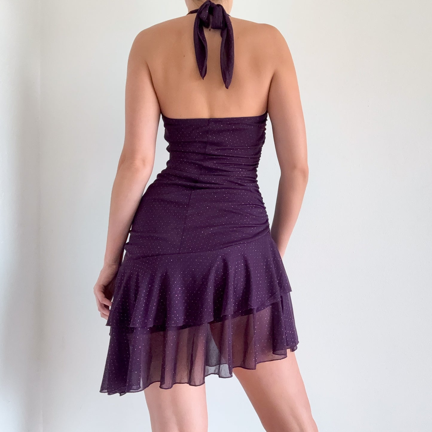 Y2K Purple Glitter Dot Halter Dress / SZ S