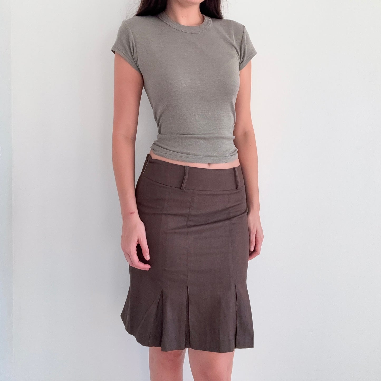 Y2K Brown Pleated Pencil Skirt / SZ 6