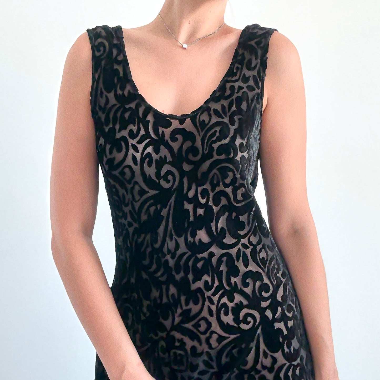 Y2K Black Velvet Sheer Maxi Dress / SZ M