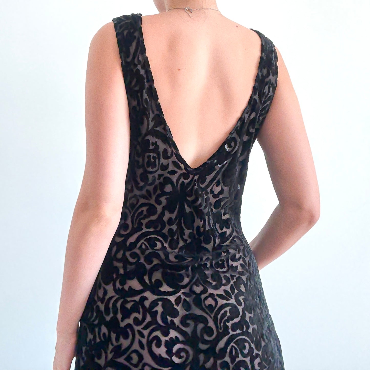 Y2K Black Velvet Sheer Maxi Dress / SZ M