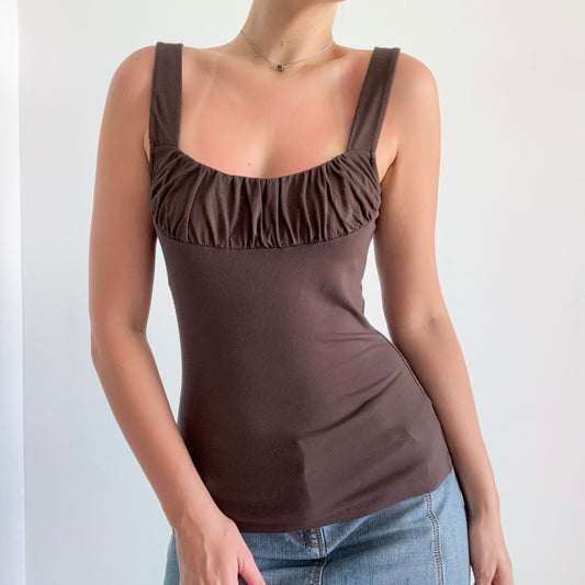 Y2K Brown Modal Scrunch Tank / SZ M