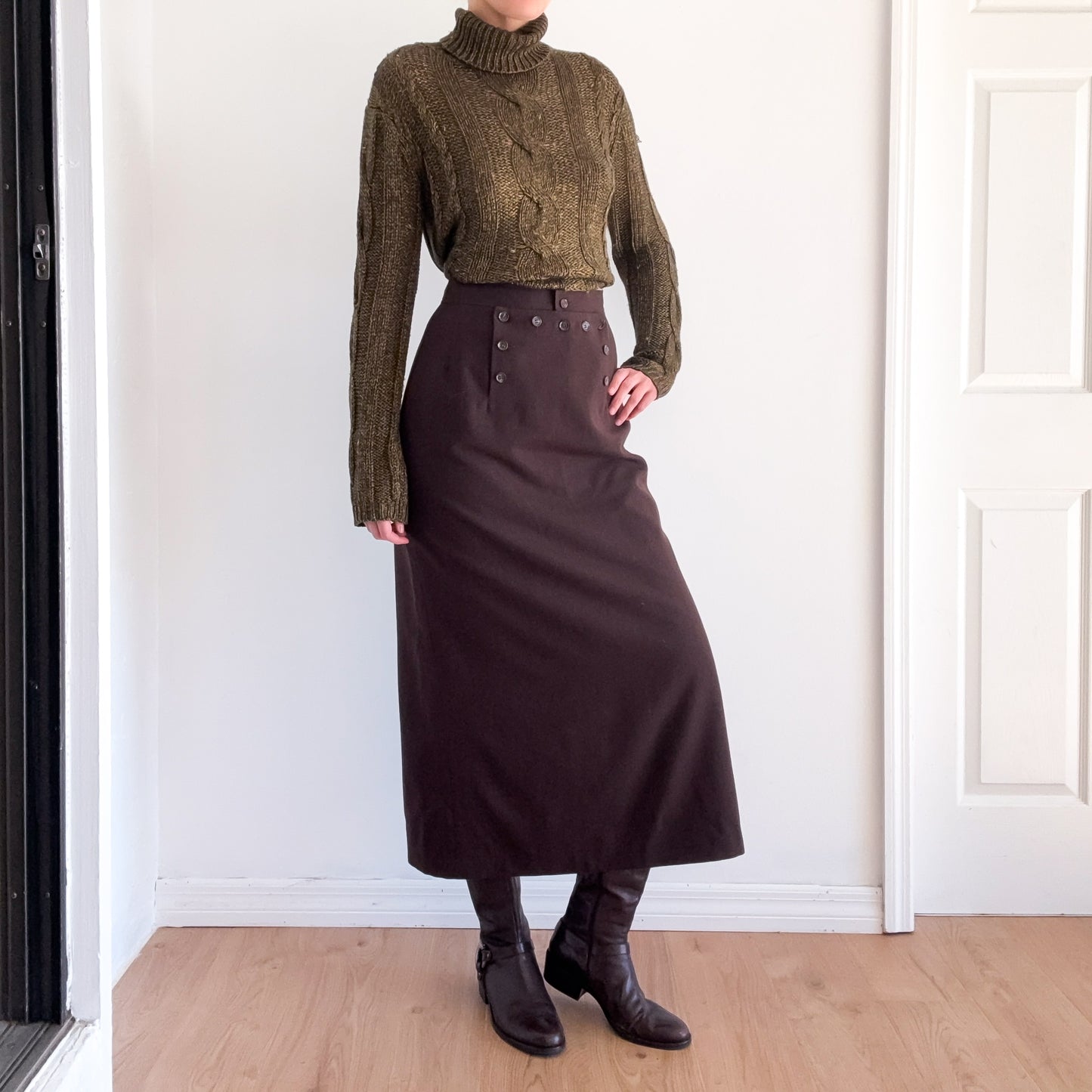 90's Harve Benard Brown Wool Maxi Skirt / SZ 4/6