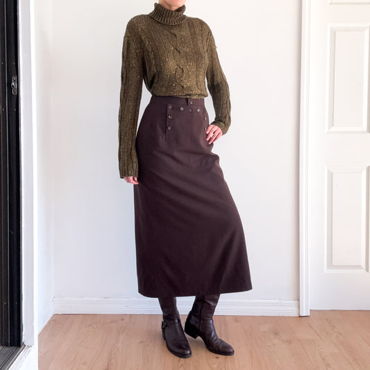 90's Harve Benard Brown Wool Maxi Skirt / SZ 4/6