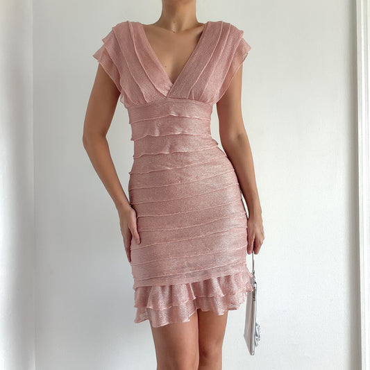 Y2K Blush Pink Netted Tiered Dress / SZ S