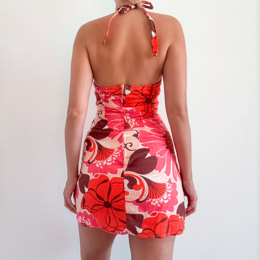 Y2K Orange & Coral Floral Mini Dress / SZ 2-4