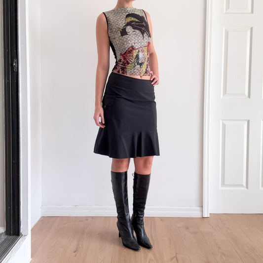 Y2K Black Tech Cargo Midi Skirt / SZ 6