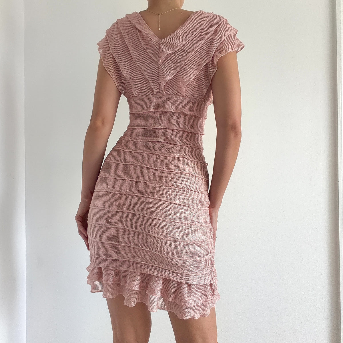 Y2K Blush Pink Netted Tiered Dress / SZ S