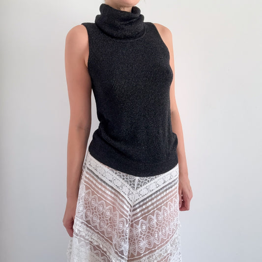90's Black Metallic Knit Turtleneck / SZ S