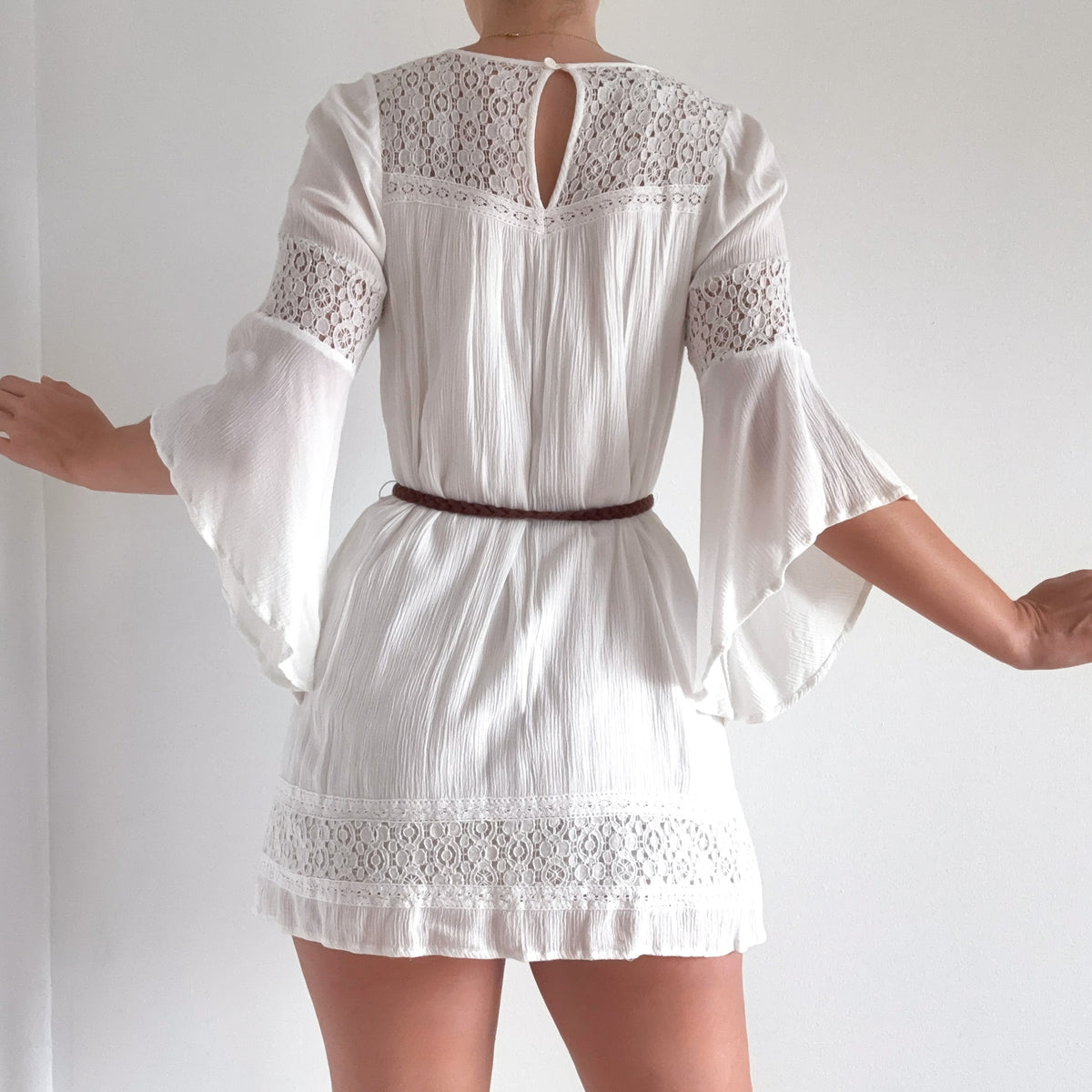 Y2K White Cotton Knit Belted Mini Dress / SZ S