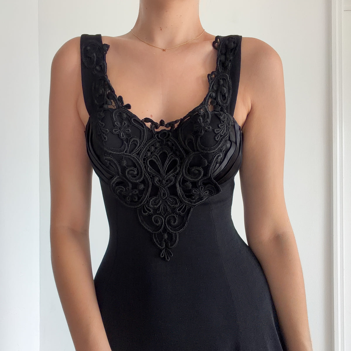 90's Black Slinky Bustier Skater Dress / SZ S/M