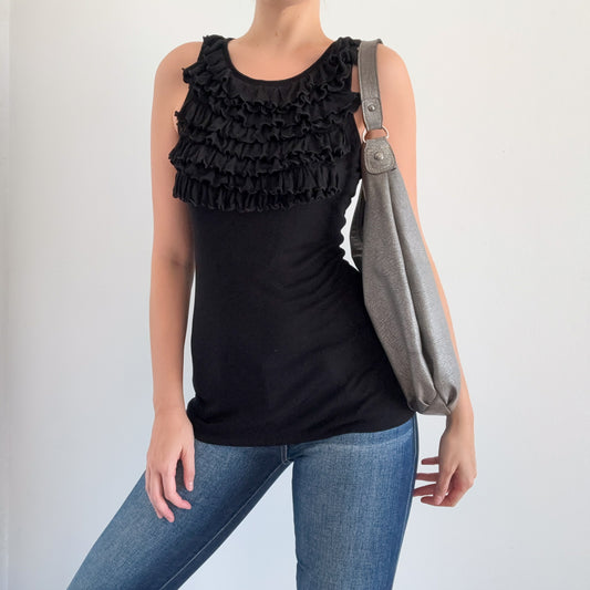 Y2K Black High Neck Ruffle Top / SZ S