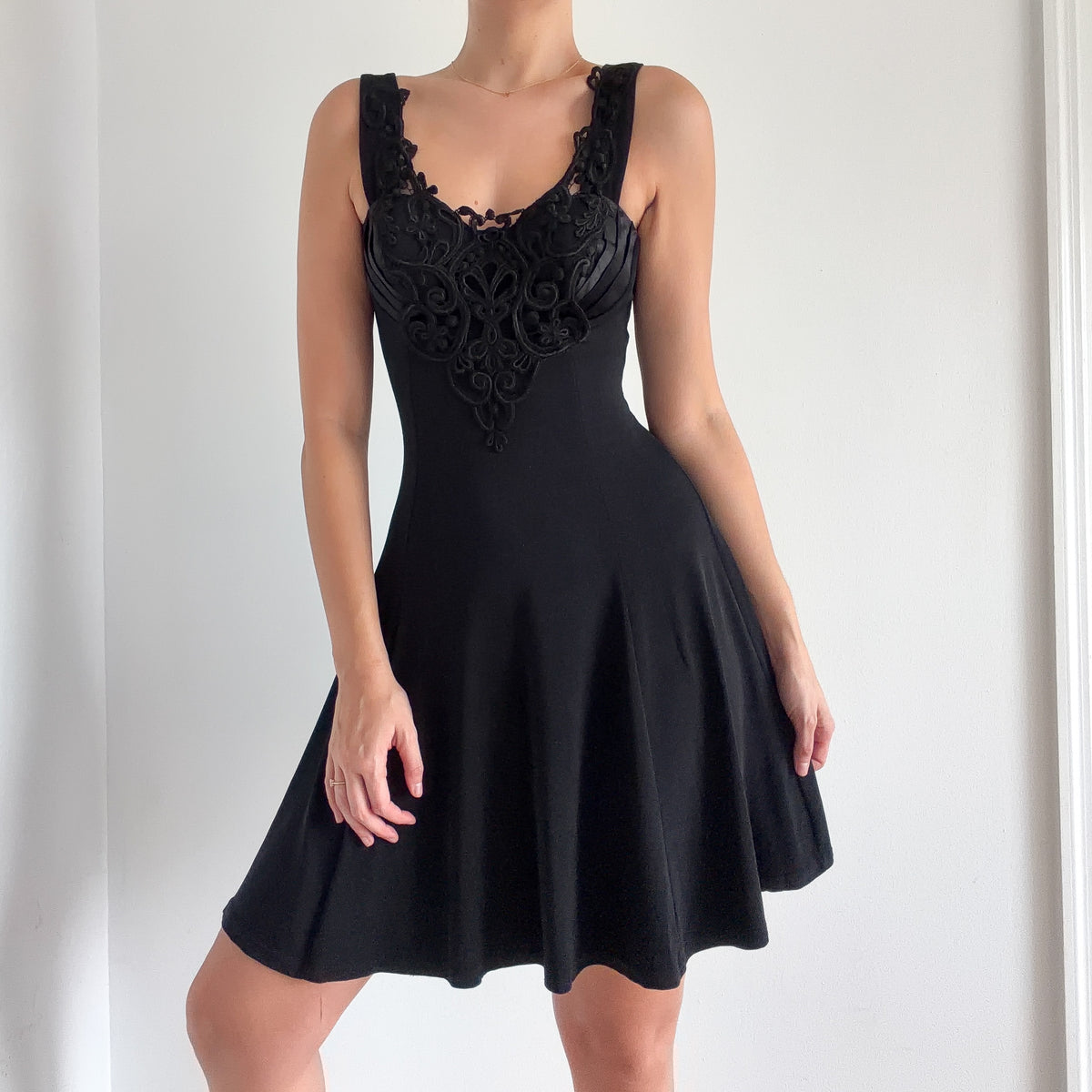 90's Black Slinky Bustier Skater Dress / SZ S/M