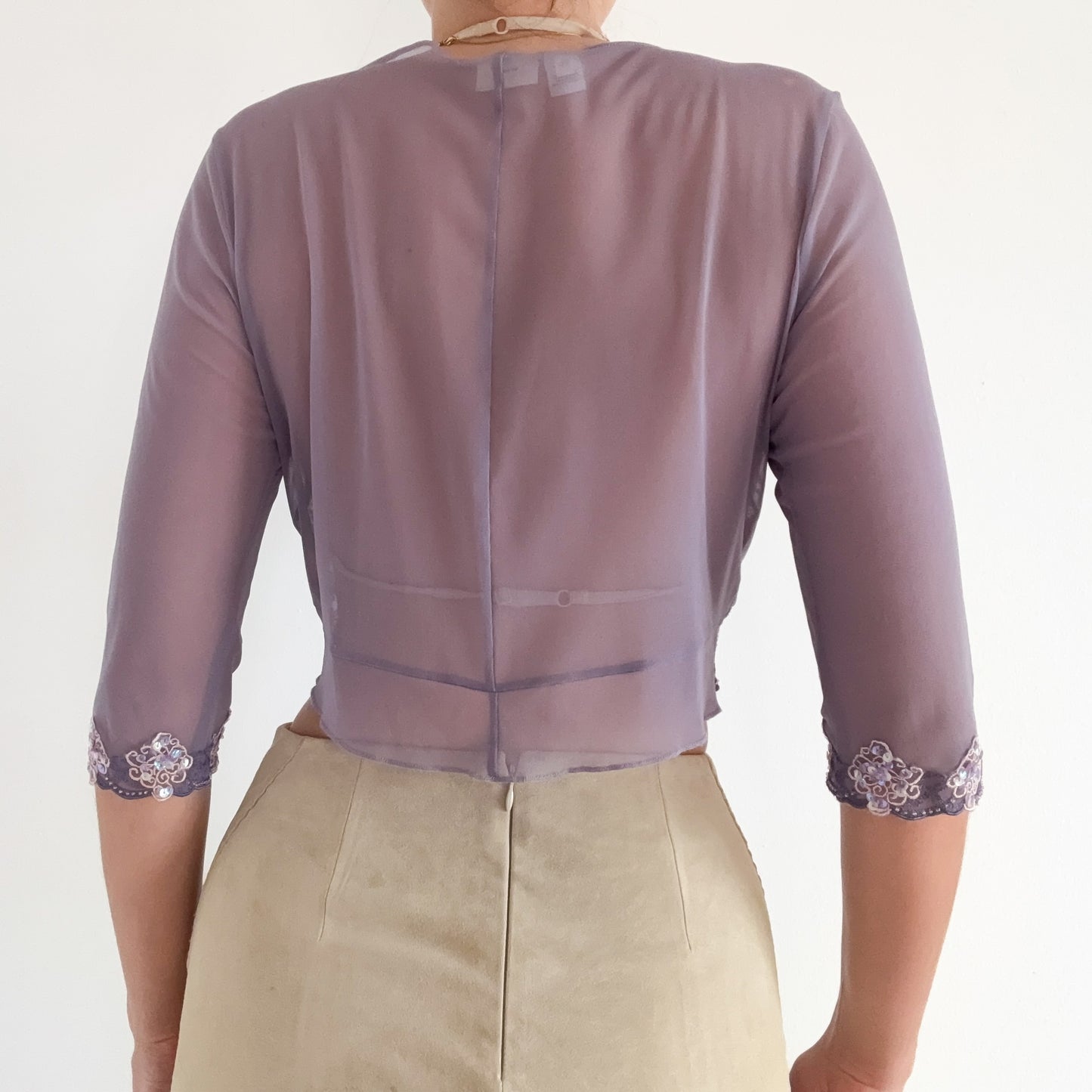 Y2K Dark Lavender Mesh Embroidered Top / SZ M