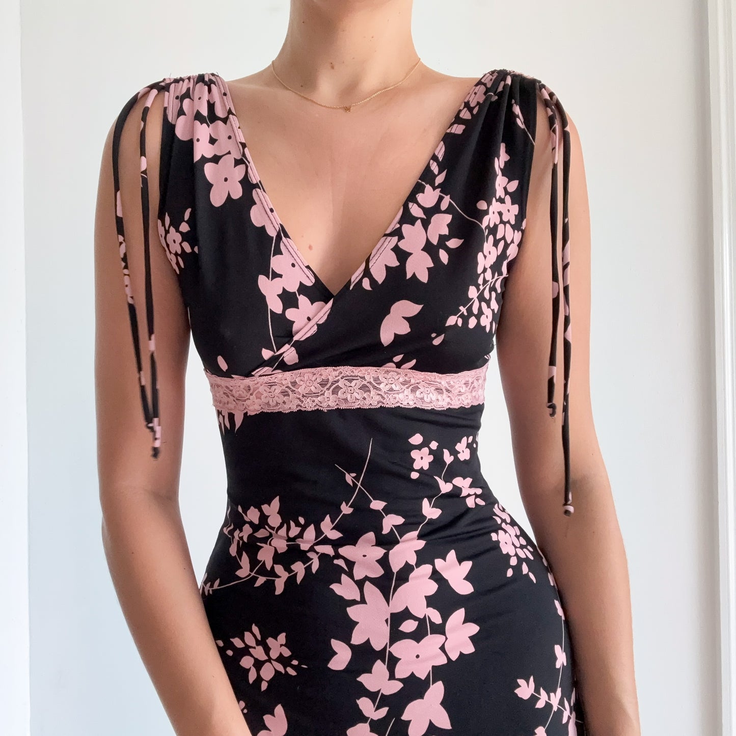 Y2K Black & Orchid Floral Dress / SZ S-M