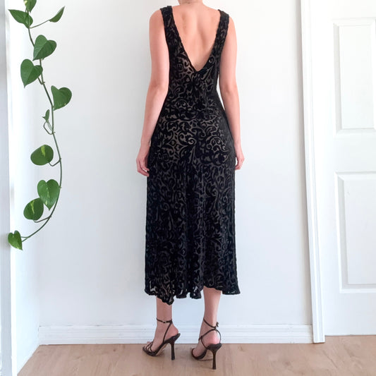 Y2K Black Velvet Sheer Maxi Dress / SZ M