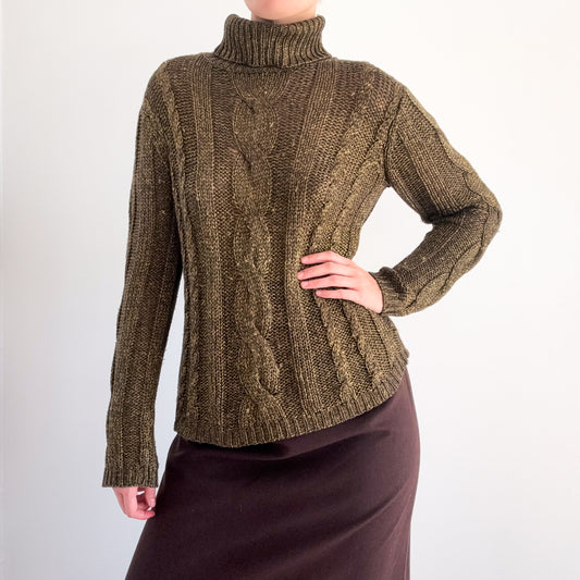 Y2K Olive & Gold Metallic Knit Sweater / SZ M