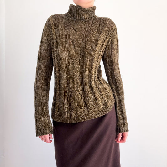 Y2K Olive & Gold Metallic Knit Sweater / SZ M