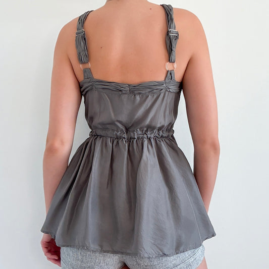 2010's Grey Silk Flowy Cinched Top / SZ S
