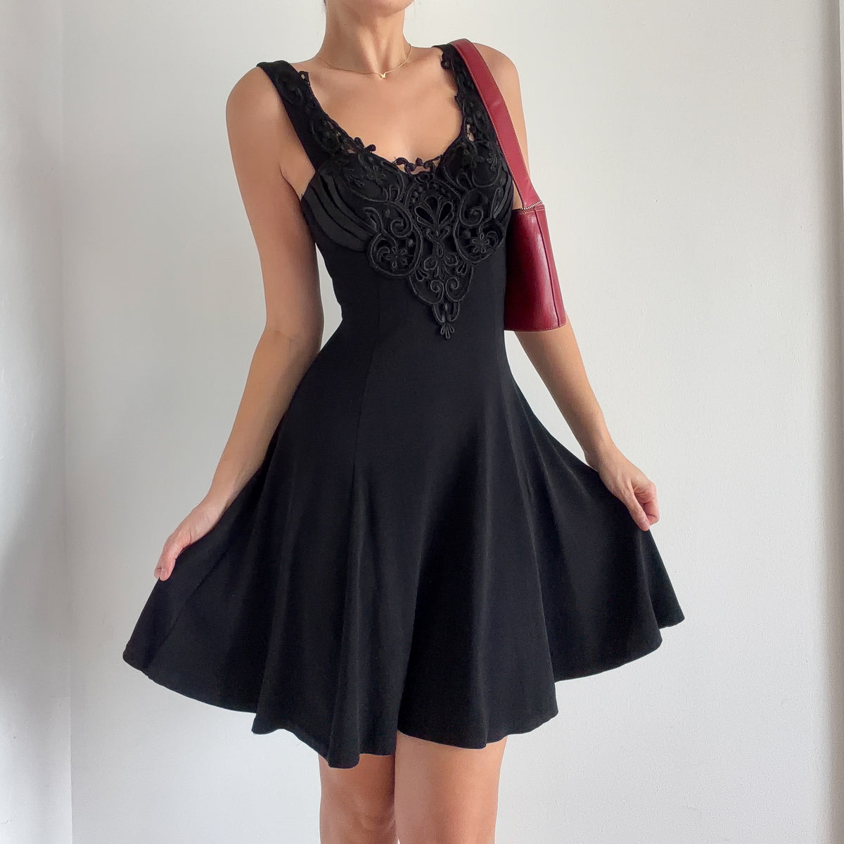 90's Black Slinky Bustier Skater Dress / SZ S/M