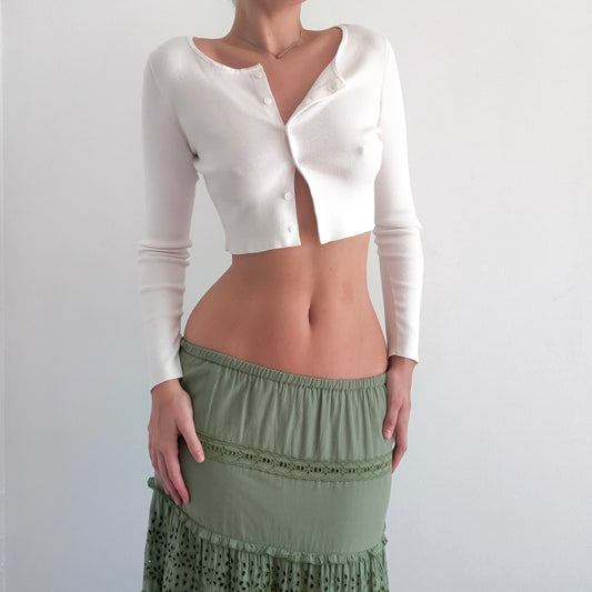 Contemporary White Knit Cropped Cardigan / SZ M