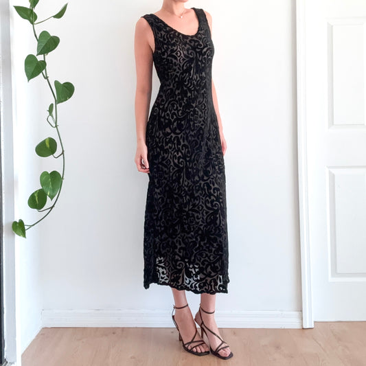 Y2K Black Velvet Sheer Maxi Dress / SZ M