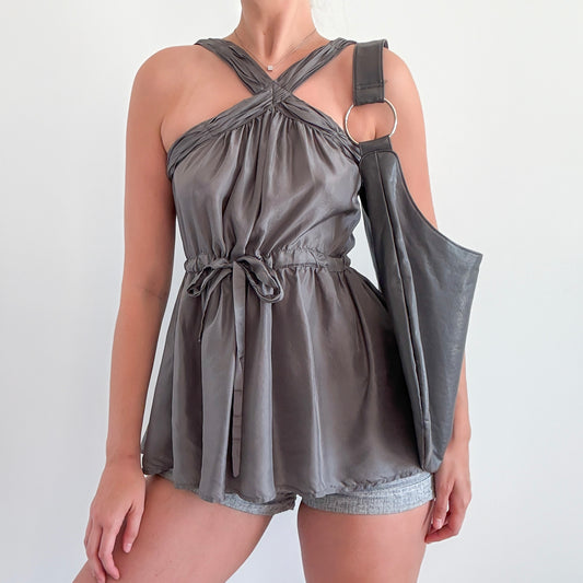2010's Grey Silk Flowy Cinched Top / SZ S