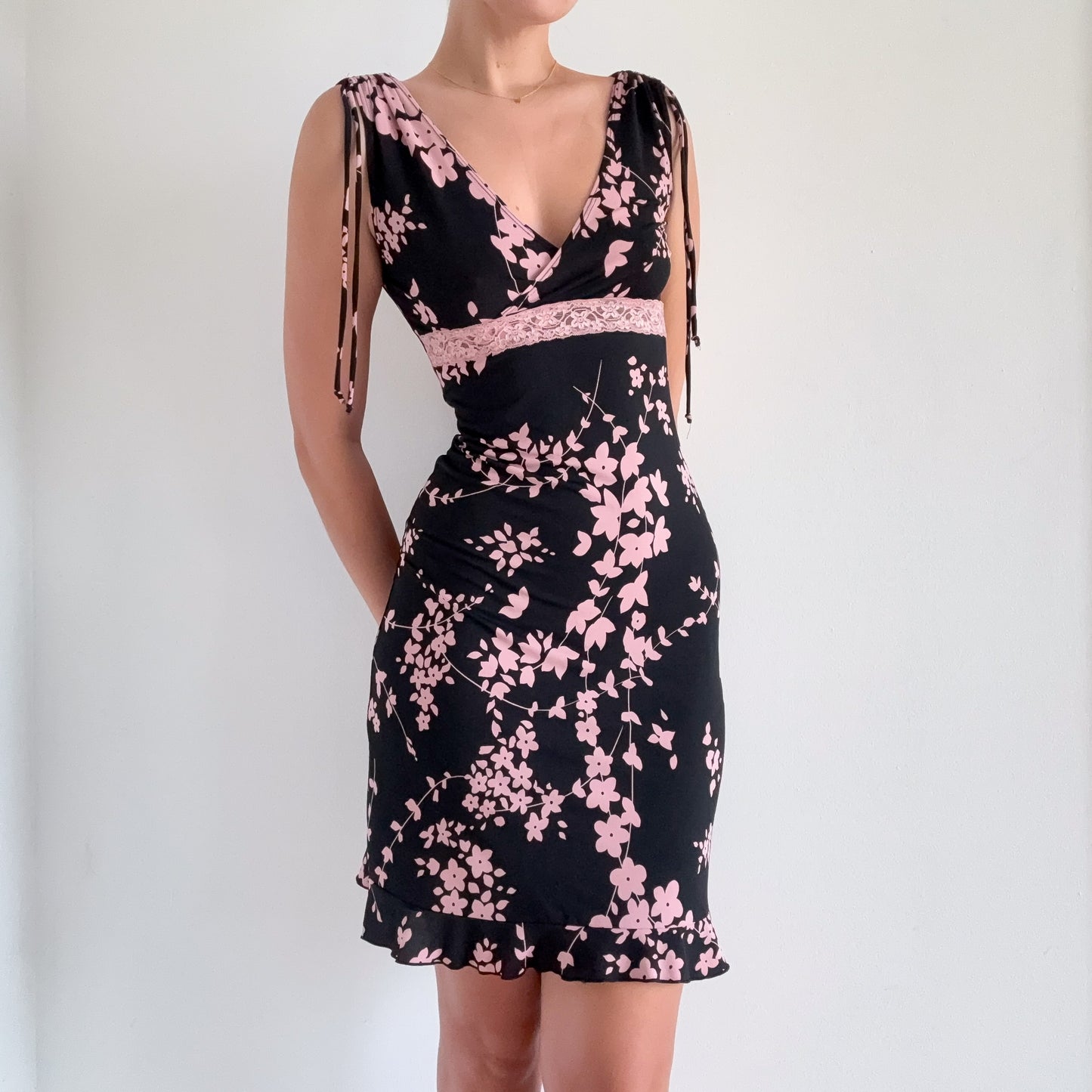 Y2K Black & Orchid Floral Dress / SZ S-M