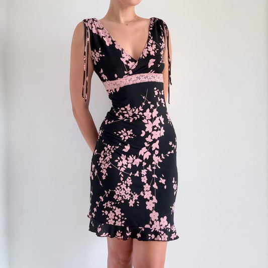 Y2K Black & Orchid Floral Dress / SZ S-M