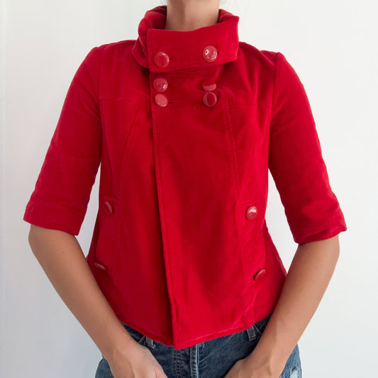 Y2K Cherry Red Corduroy Peacoat / SZ XS-S