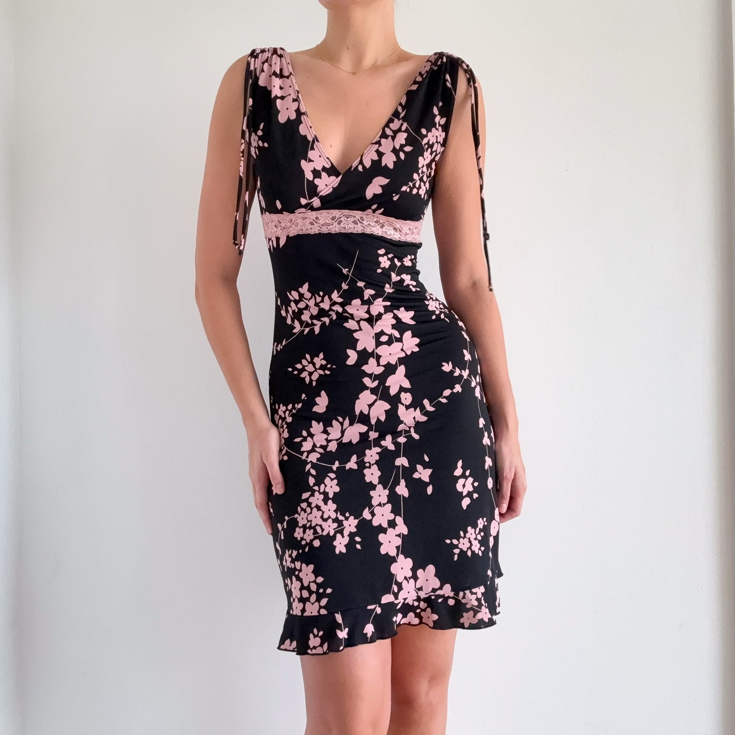 Y2K Black & Orchid Floral Dress / SZ S-M