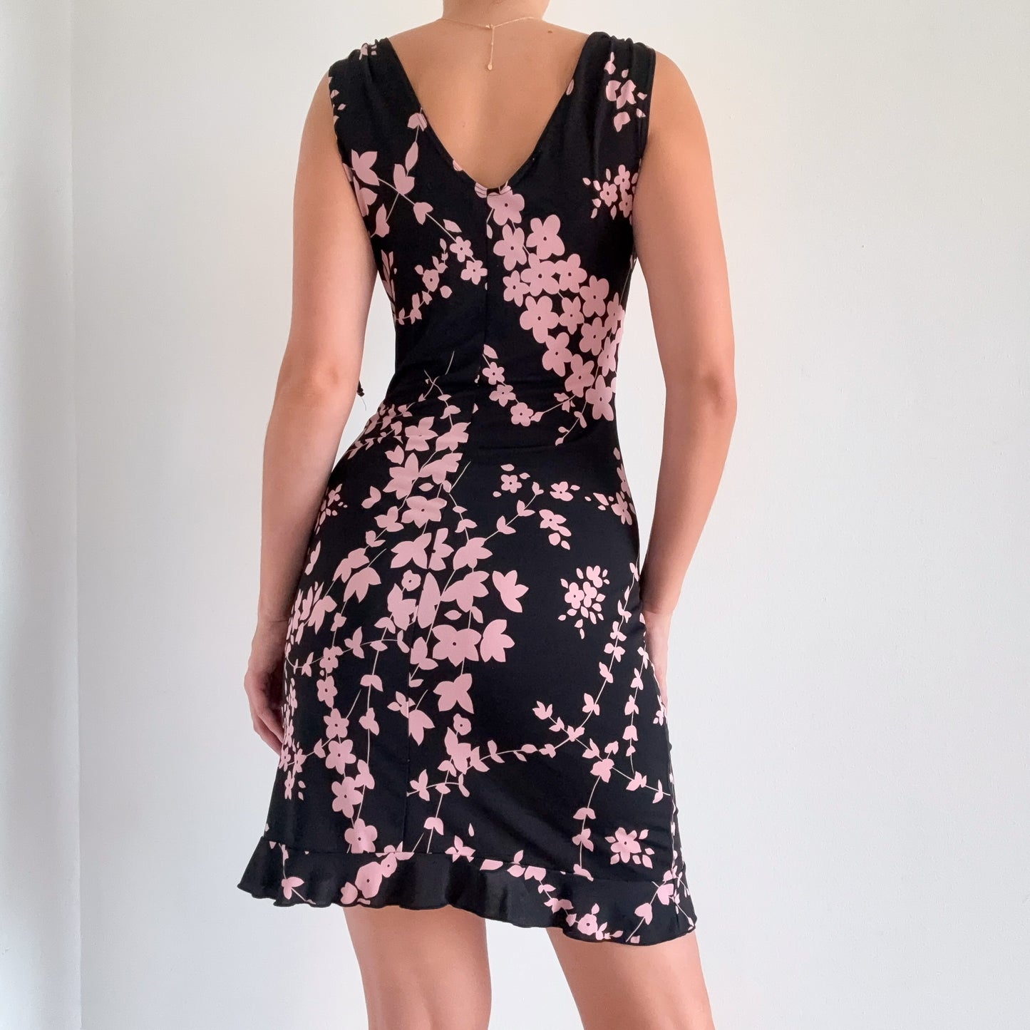 Y2K Black & Orchid Floral Dress / SZ S-M