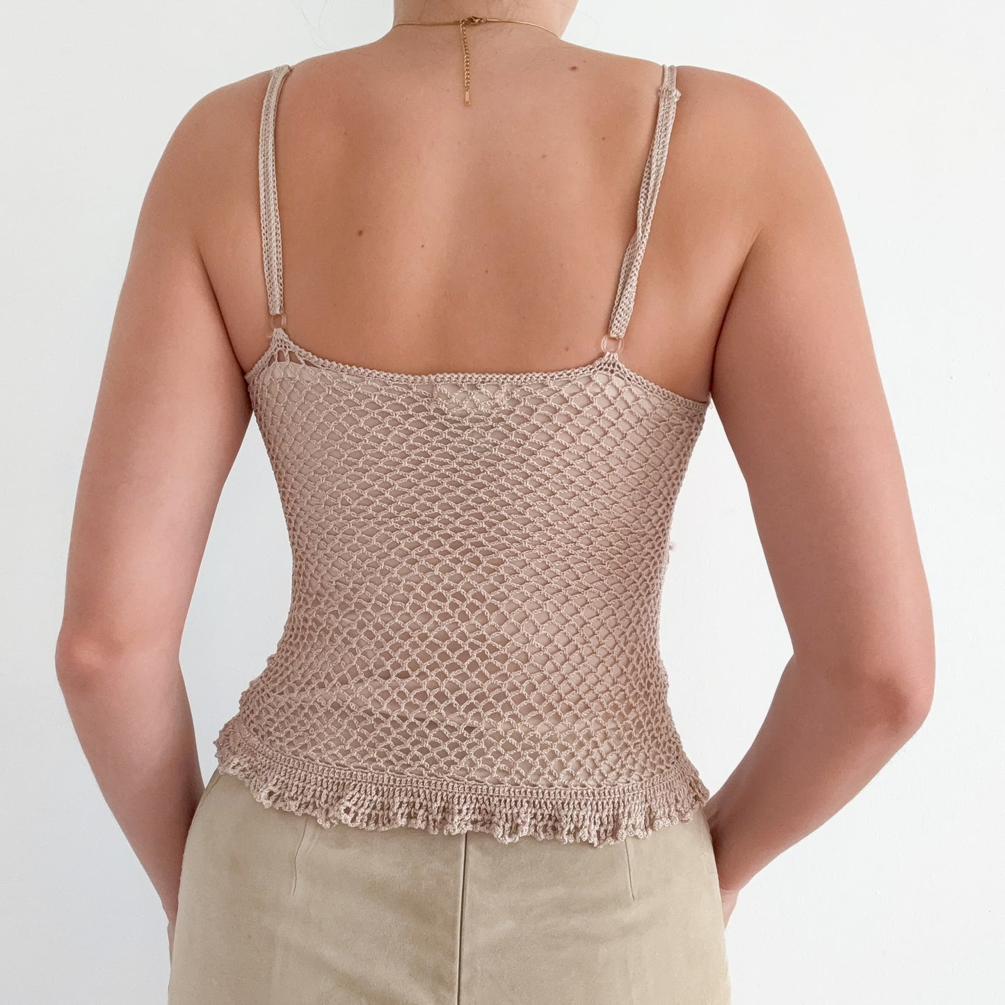 Y2K Champagne Crochet Bow Tank / SZ XS-S