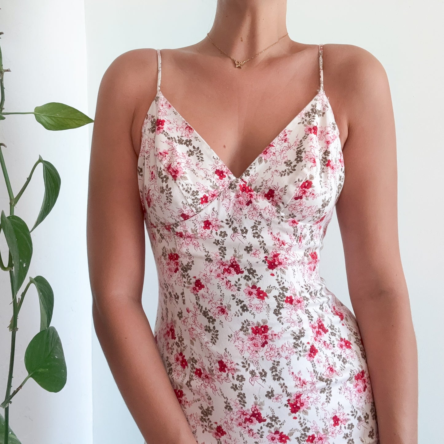 Y2K White & Pink Floral Mini Dress / SZ S-M