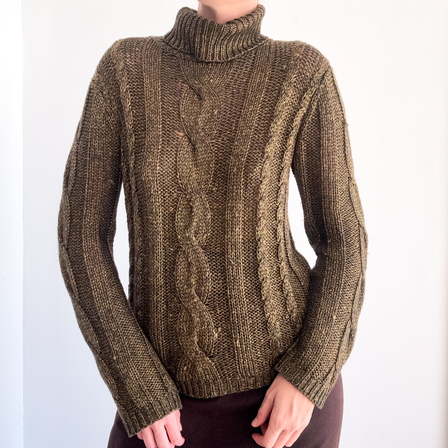 Y2K Olive & Gold Metallic Knit Sweater / SZ M