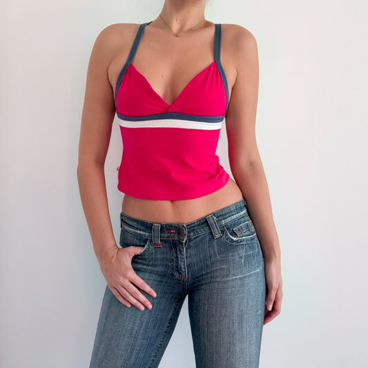 90's Hot Pink & Blue Cropped Sporty Tank / SZ XS/S