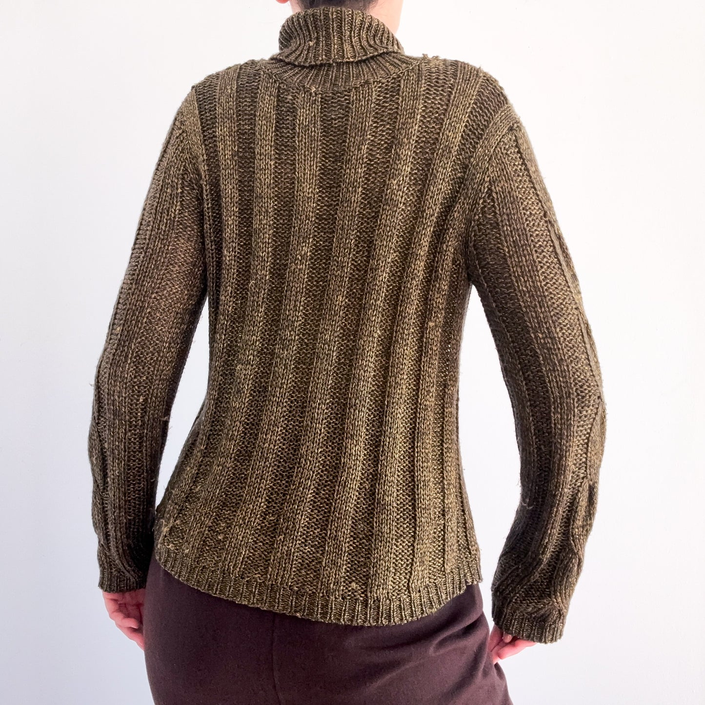 Y2K Olive & Gold Metallic Knit Sweater / SZ M