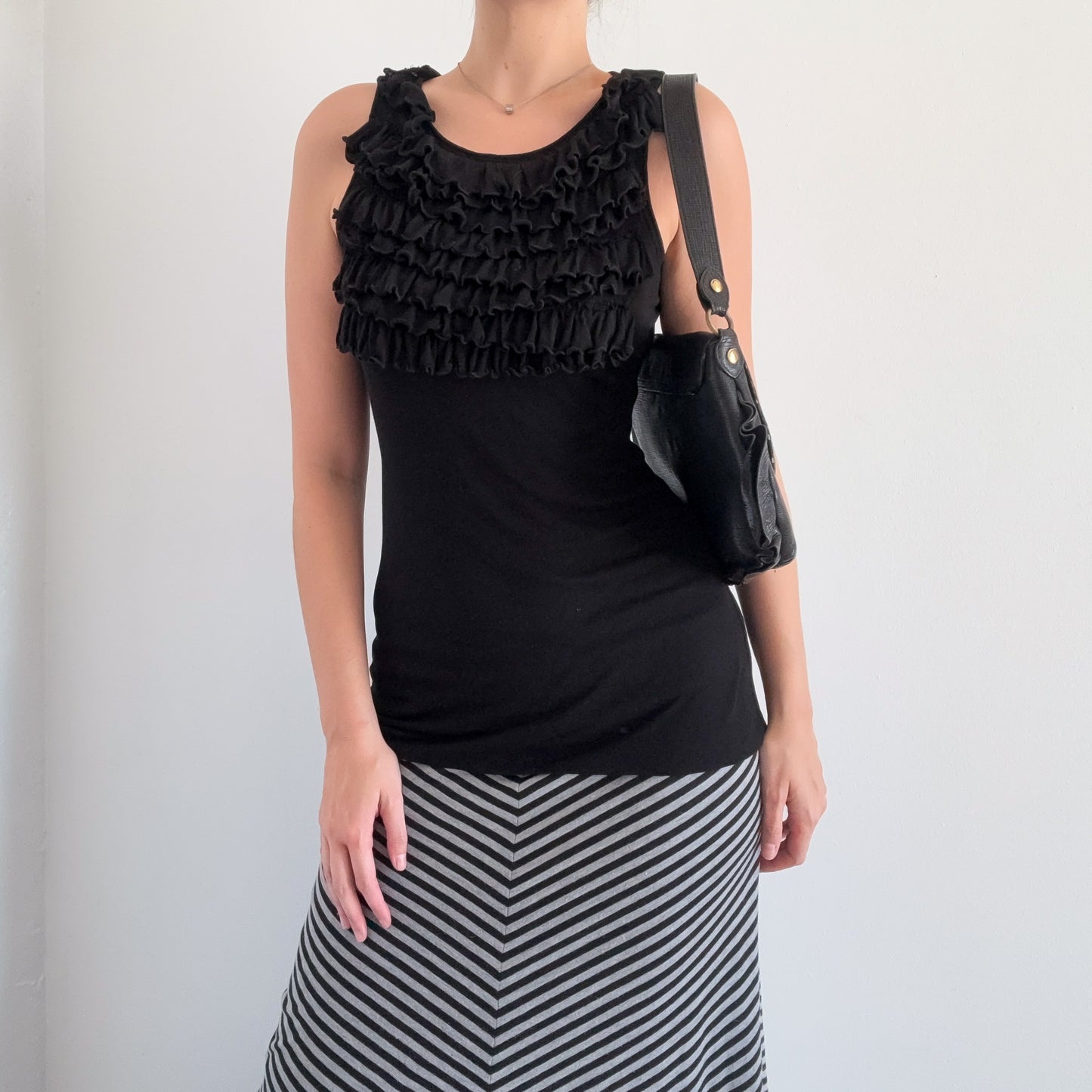 Y2K Black High Neck Ruffle Top / SZ S