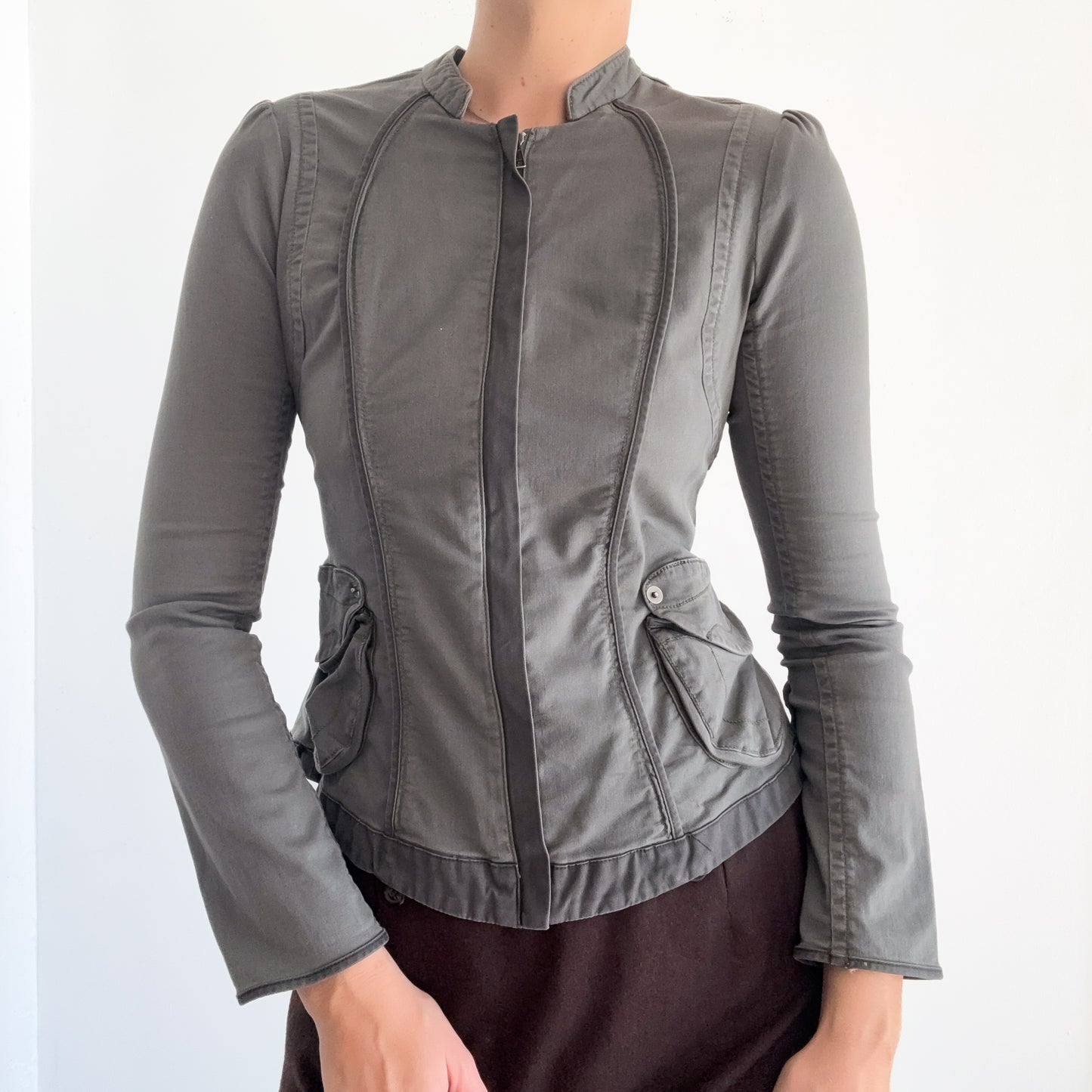 Y2K Olive Cotton Zip Jacket / SZ S