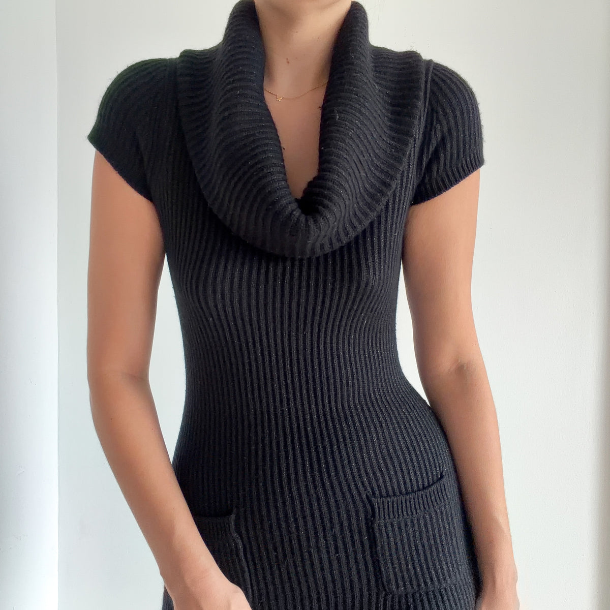 Y2K Black Sparkle Knit Sweater Mini Dress / SZ S/M