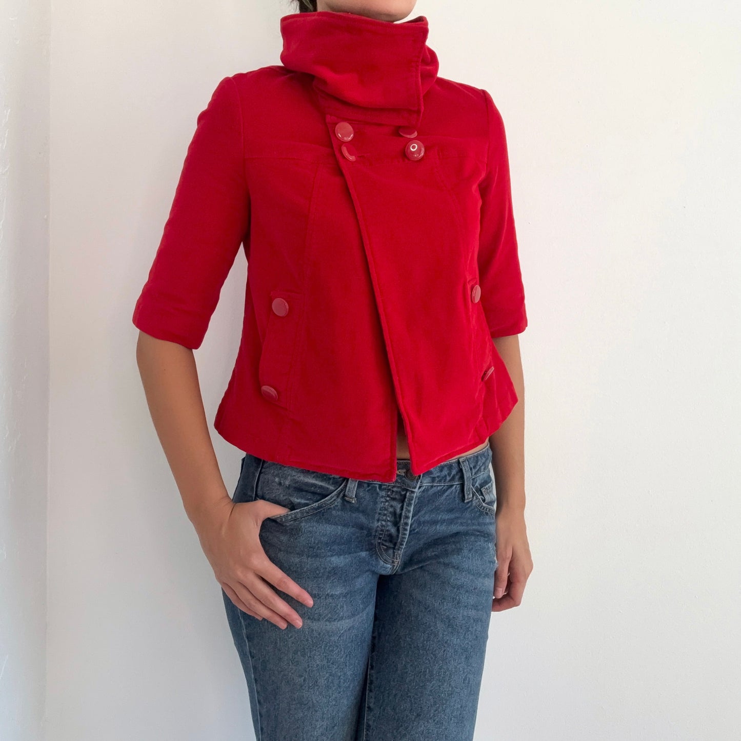 Y2K Cherry Red Corduroy Peacoat / SZ XS-S