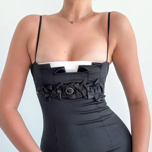 Y2K European Black Pinstriped Mini Dress / SZ S