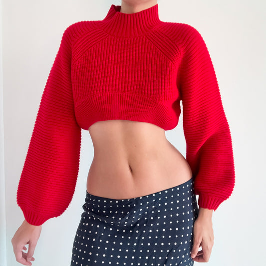 Contemporary Red Knit Cropped Sweater / SZ S-L